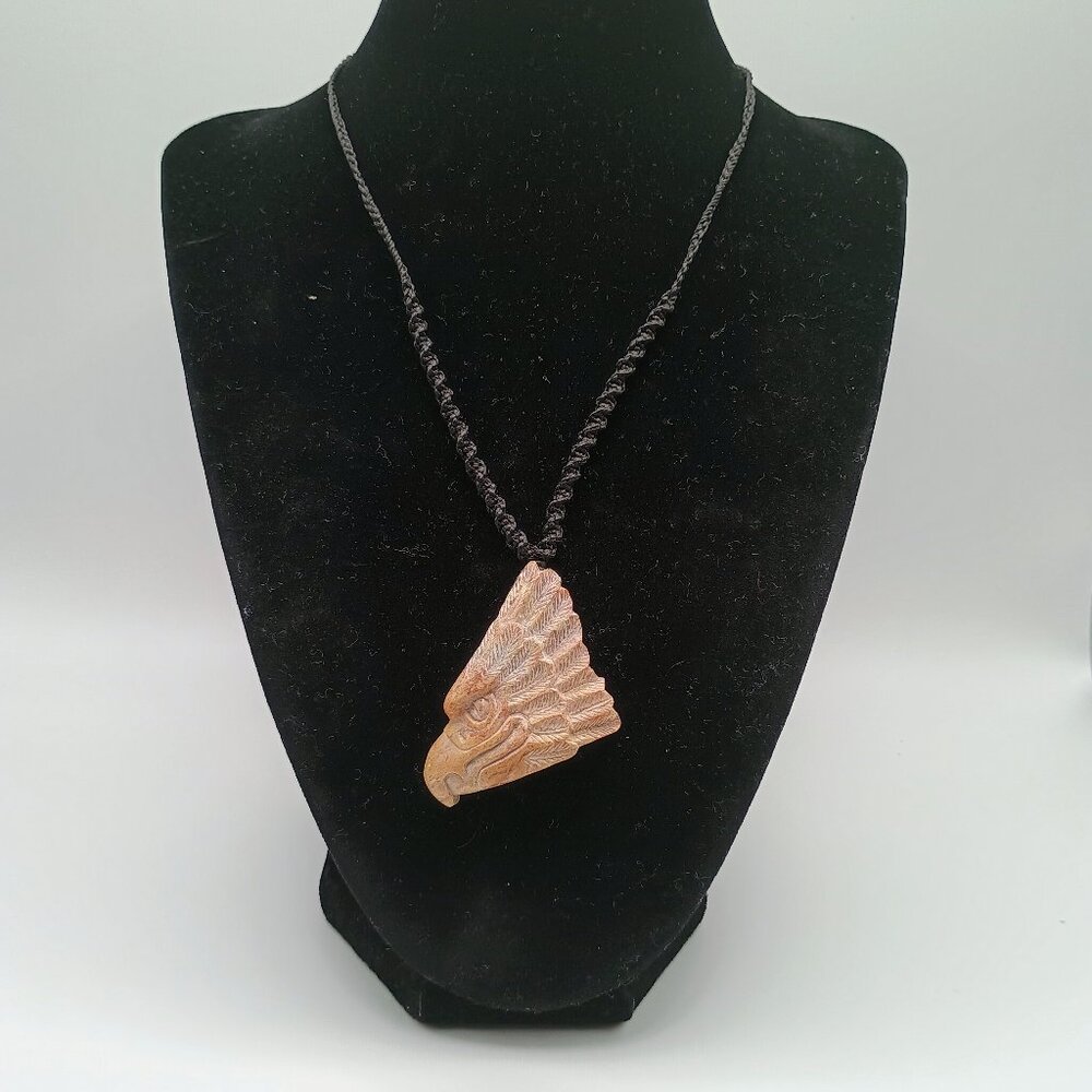 Handmade Eagle Stone Pendant Necklace with Macrame Cord, Unisex